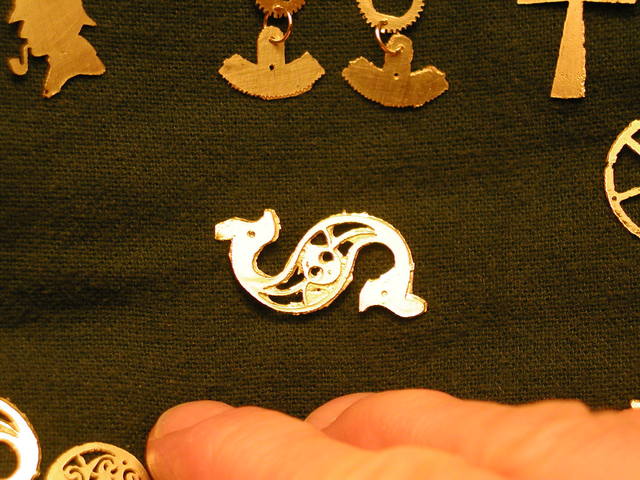 close-up of brass Celtic squiggle