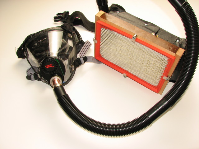 powered respirator made from gas mask and automotive filter