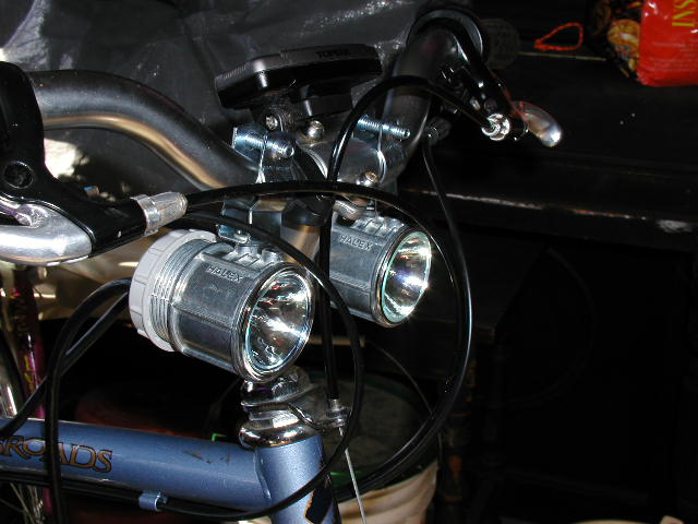 headlights mounted on bike